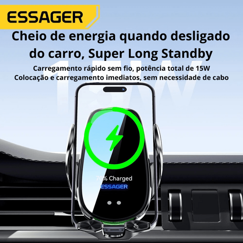 Suporte veicular carregamento sem fio - Essager Qi 15W - Stopnow