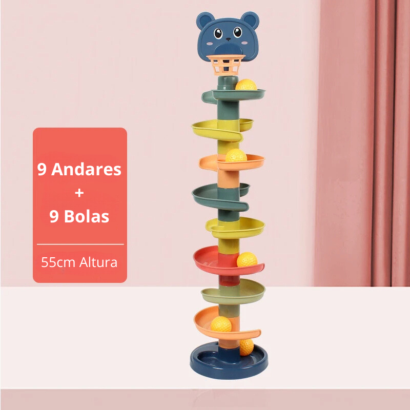 Torre espiral de bolinhas giratórias